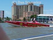 Returning from the boat races. Background: Pink Shell Resort near the very Northern tip of Estero Island