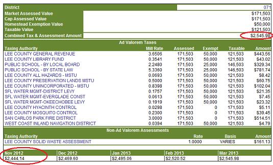 Example of a Lee County tax bill